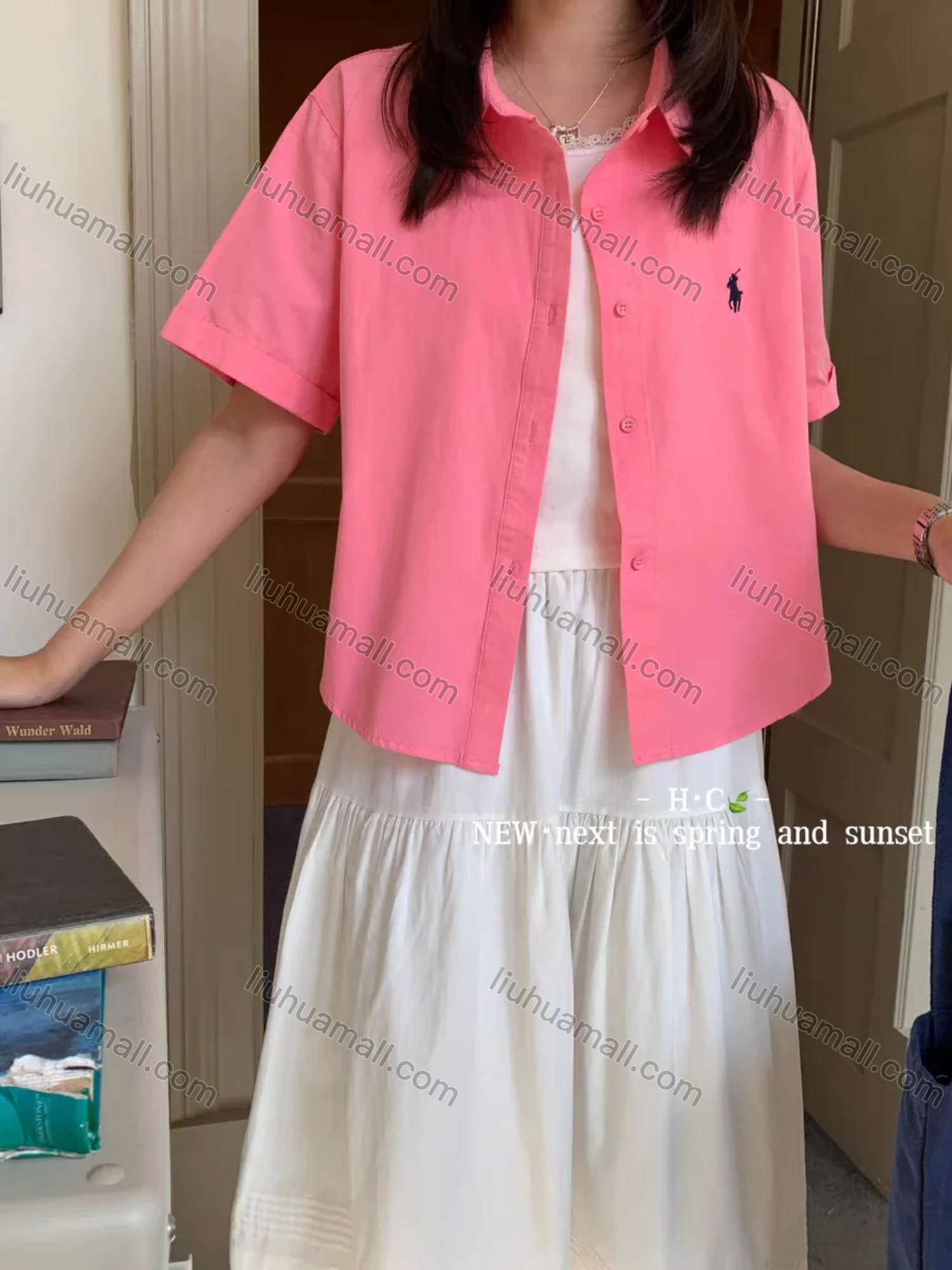 Wholesale Women's New 100% Cotton Short Sleeve Shirt, Loose Fit Slimming Embroidered Blouse, Fashion Versatile Designer Summer Top - Liuhuamall