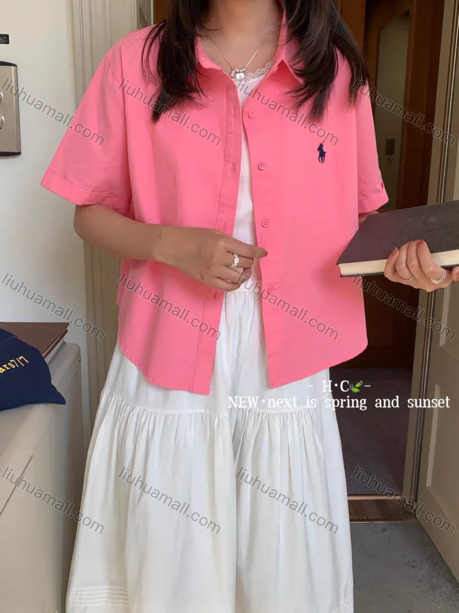 Wholesale Women's New 100% Cotton Short Sleeve Shirt, Loose Fit Slimming Embroidered Blouse, Fashion Versatile Designer Summer Top - Liuhuamall
