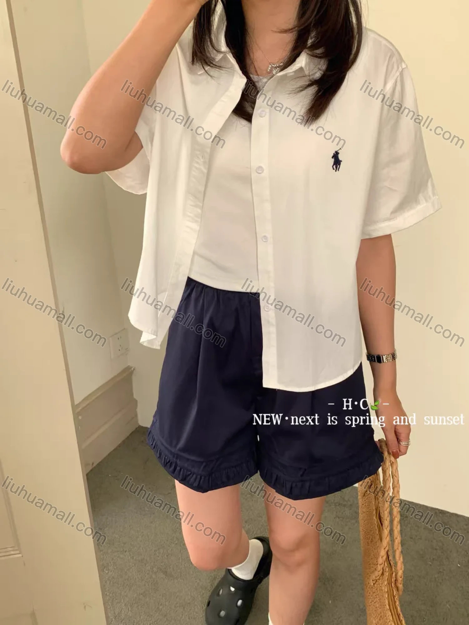 Wholesale Women's New 100% Cotton Short Sleeve Shirt, Loose Fit Slimming Embroidered Blouse, Fashion Versatile Designer Summer Top - Liuhuamall