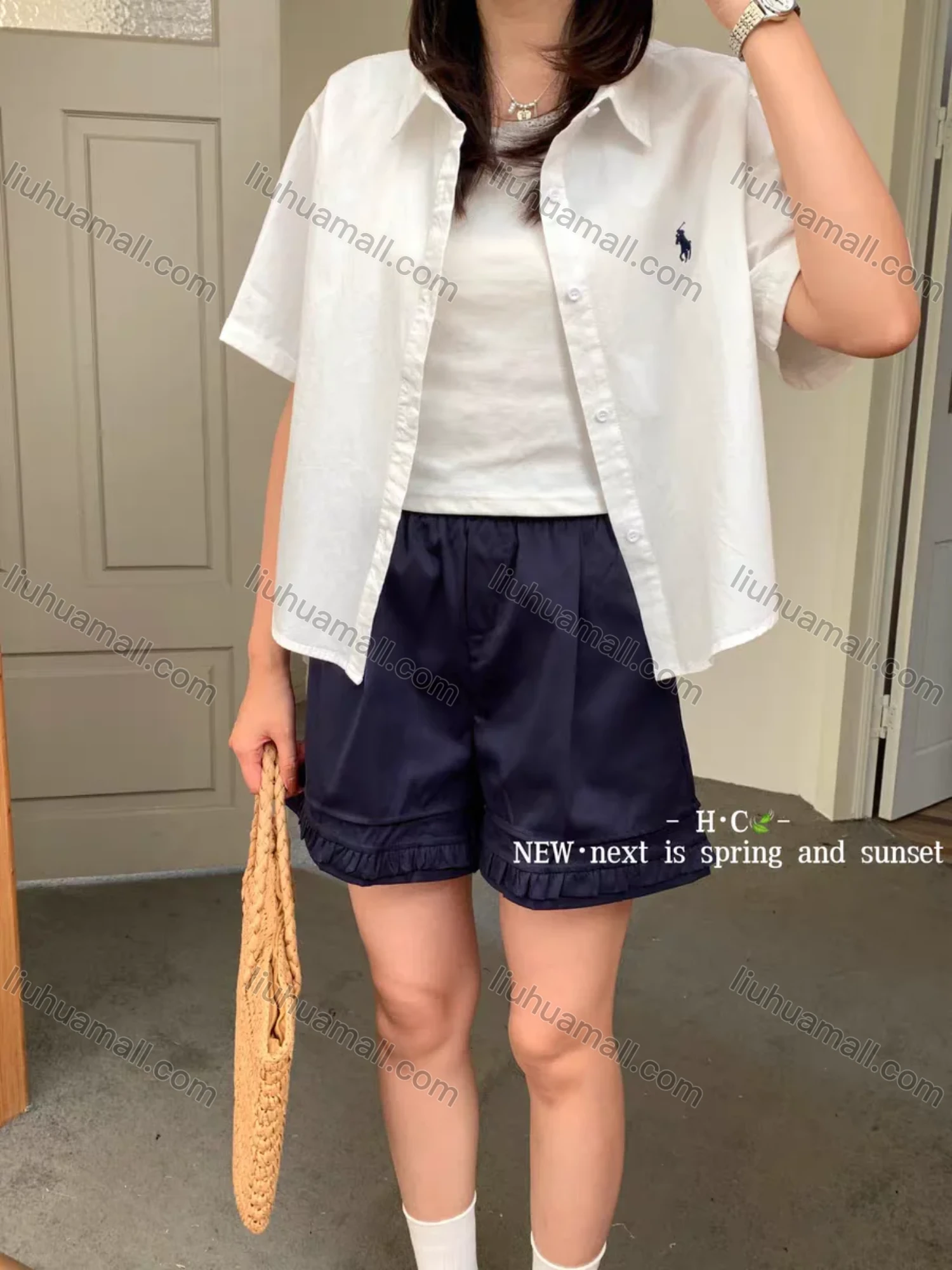 Wholesale Women's New 100% Cotton Short Sleeve Shirt, Loose Fit Slimming Embroidered Blouse, Fashion Versatile Designer Summer Top - Liuhuamall