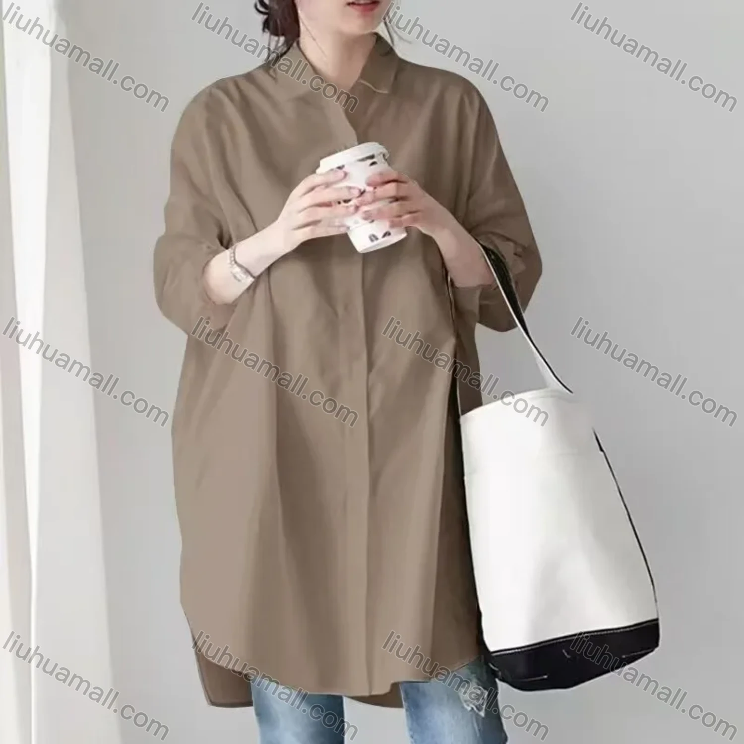 Wholesale 2026 New Striped White Blouse, Women Long Sleeve Mid-length Shirt, European American Style Loose Lazy Design Top - Liuhuamall