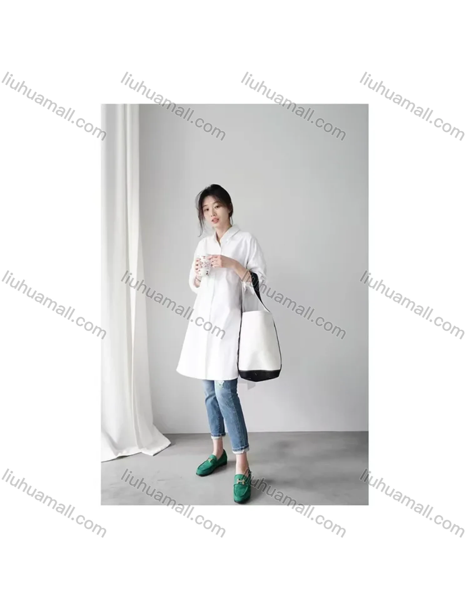 Wholesale 2026 New Striped White Blouse, Women Long Sleeve Mid-length Shirt, European American Style Loose Lazy Design Top - Liuhuamall