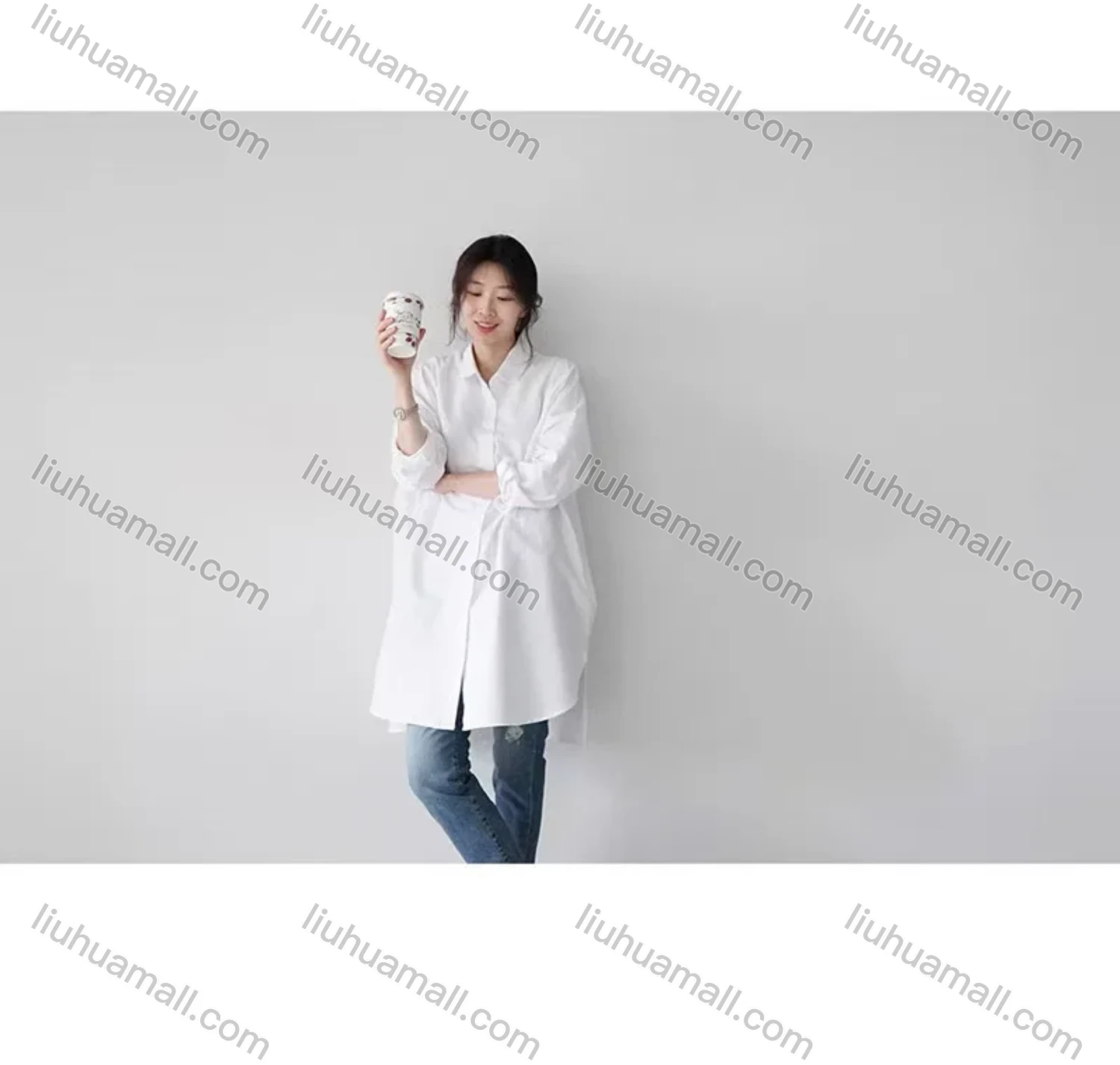 Wholesale 2026 New Striped White Blouse, Women Long Sleeve Mid-length Shirt, European American Style Loose Lazy Design Top - Liuhuamall