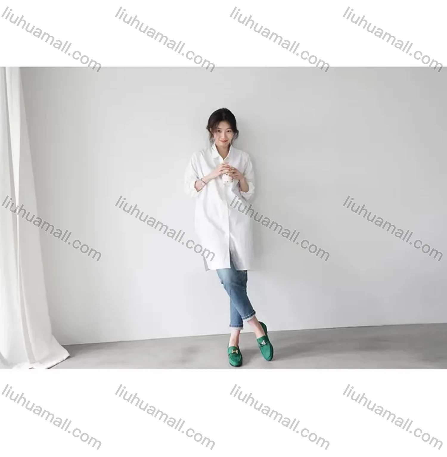 Wholesale 2026 New Striped White Blouse, Women Long Sleeve Mid-length Shirt, European American Style Loose Lazy Design Top - Liuhuamall