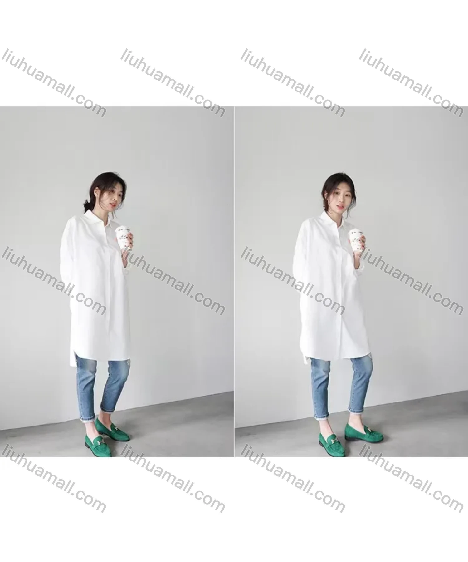 Wholesale 2026 New Striped White Blouse, Women Long Sleeve Mid-length Shirt, European American Style Loose Lazy Design Top - Liuhuamall