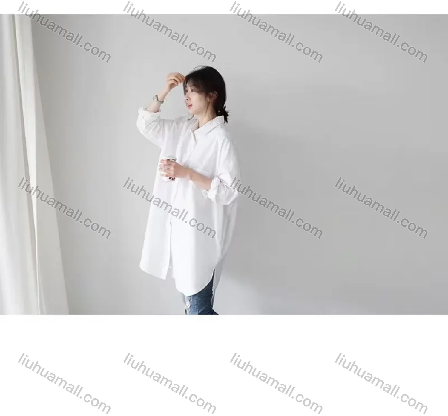 Wholesale 2026 New Striped White Blouse, Women Long Sleeve Mid-length Shirt, European American Style Loose Lazy Design Top - Liuhuamall