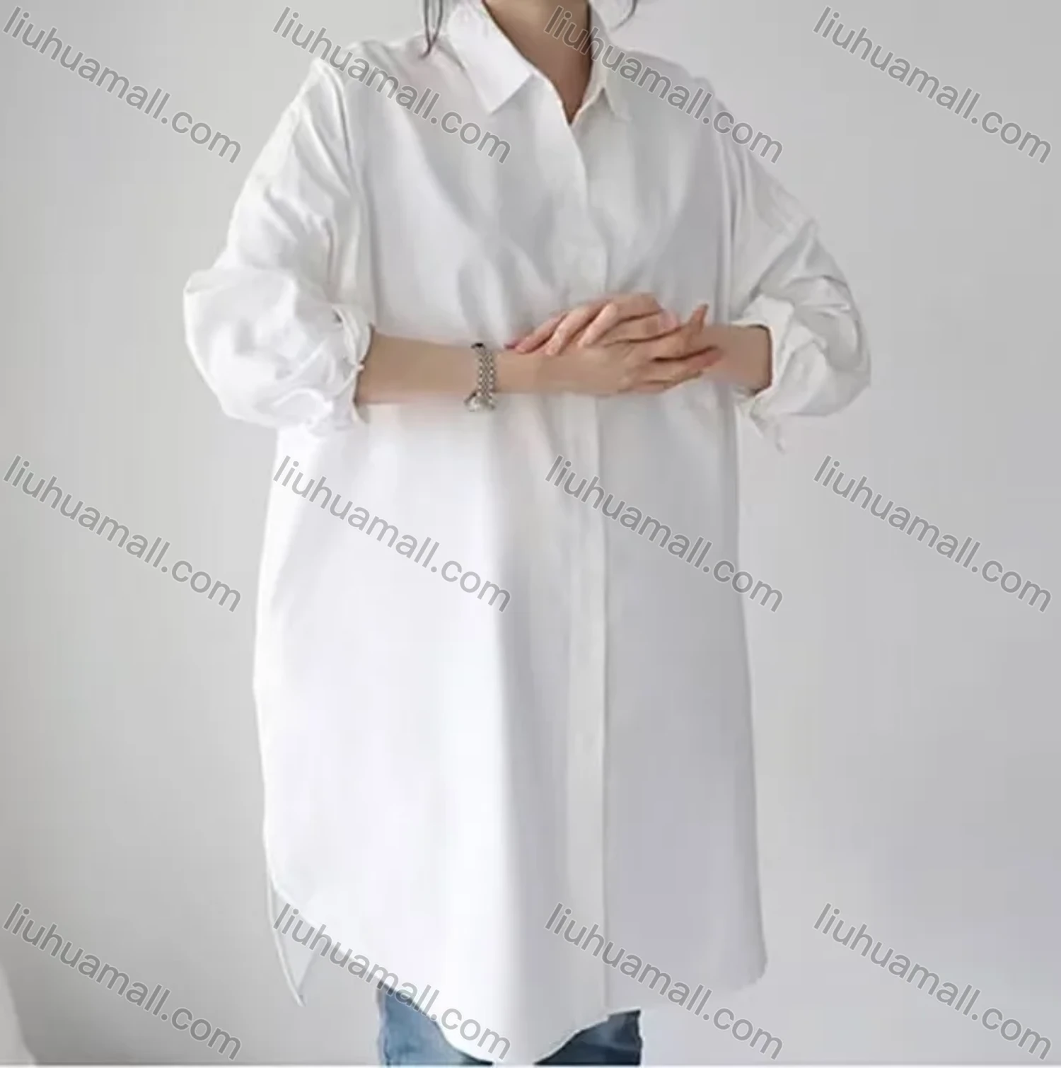 Wholesale 2026 New Striped White Blouse, Women Long Sleeve Mid-length Shirt, European American Style Loose Lazy Design Top - Liuhuamall