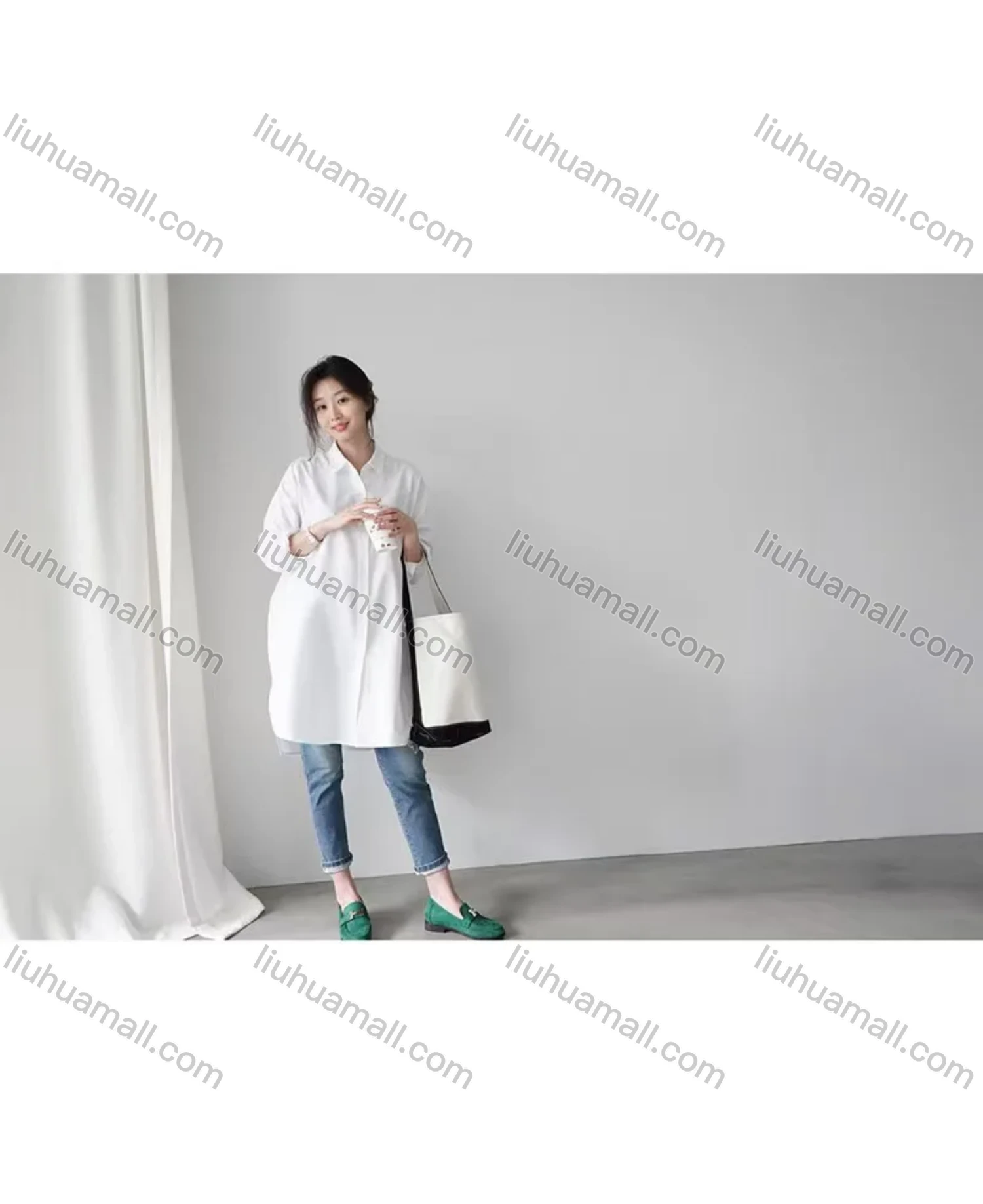 Wholesale 2026 New Striped White Blouse, Women Long Sleeve Mid-length Shirt, European American Style Loose Lazy Design Top - Liuhuamall