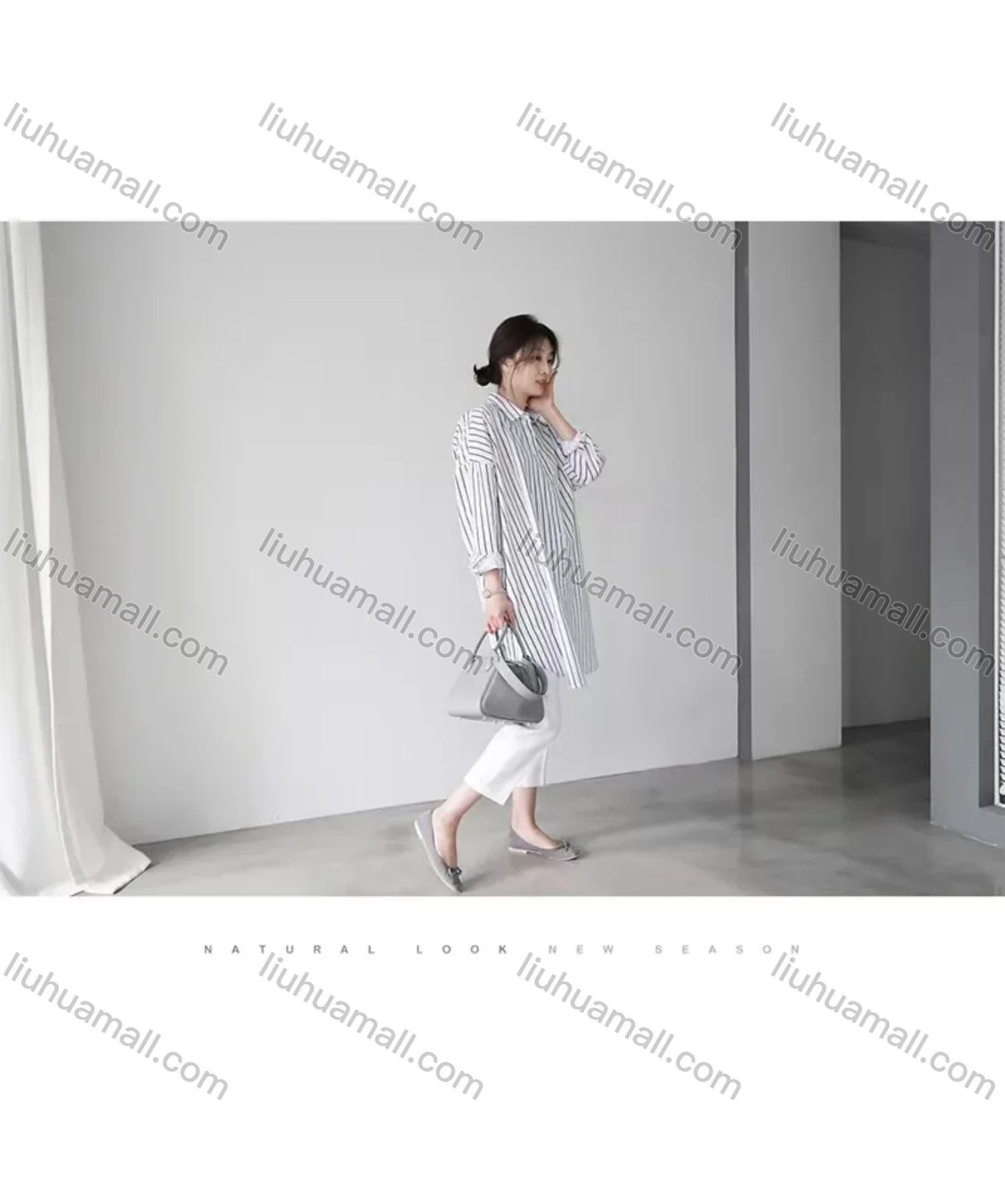 Wholesale 2026 New Striped White Blouse, Women Long Sleeve Mid-length Shirt, European American Style Loose Lazy Design Top - Liuhuamall