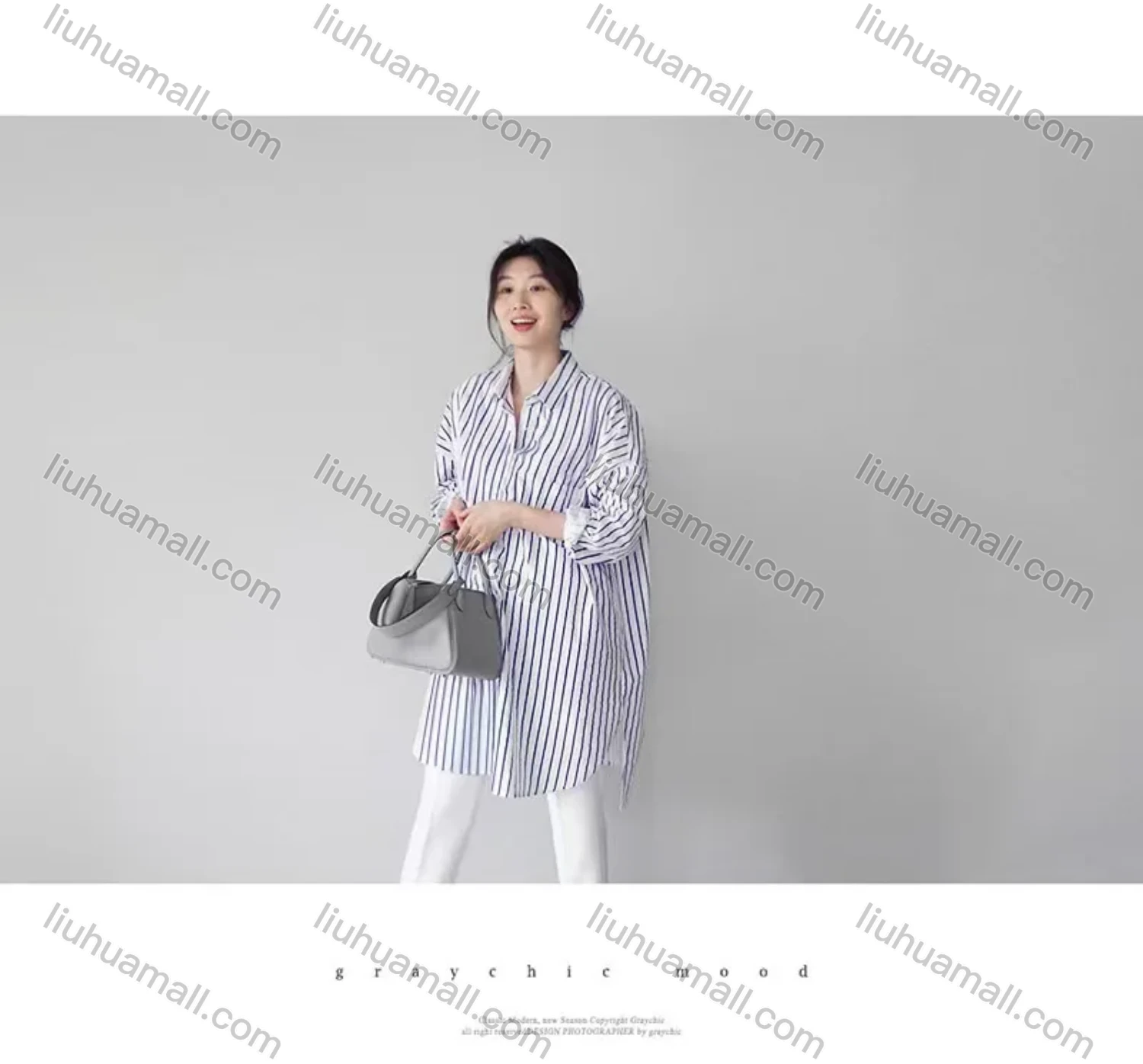 Wholesale 2026 New Striped White Blouse, Women Long Sleeve Mid-length Shirt, European American Style Loose Lazy Design Top - Liuhuamall