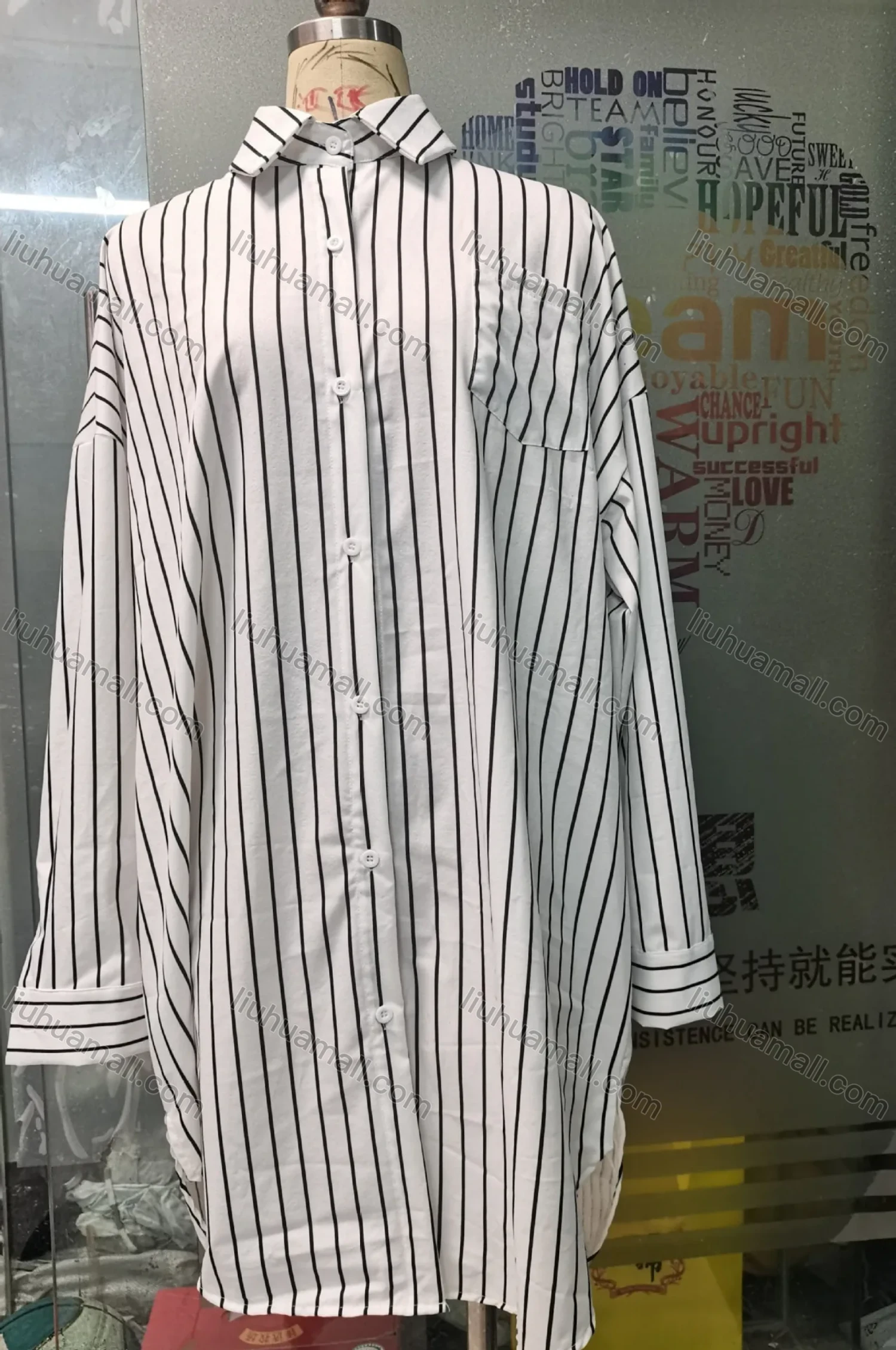 Wholesale 2026 New Striped White Blouse, Women Long Sleeve Mid-length Shirt, European American Style Loose Lazy Design Top - Liuhuamall