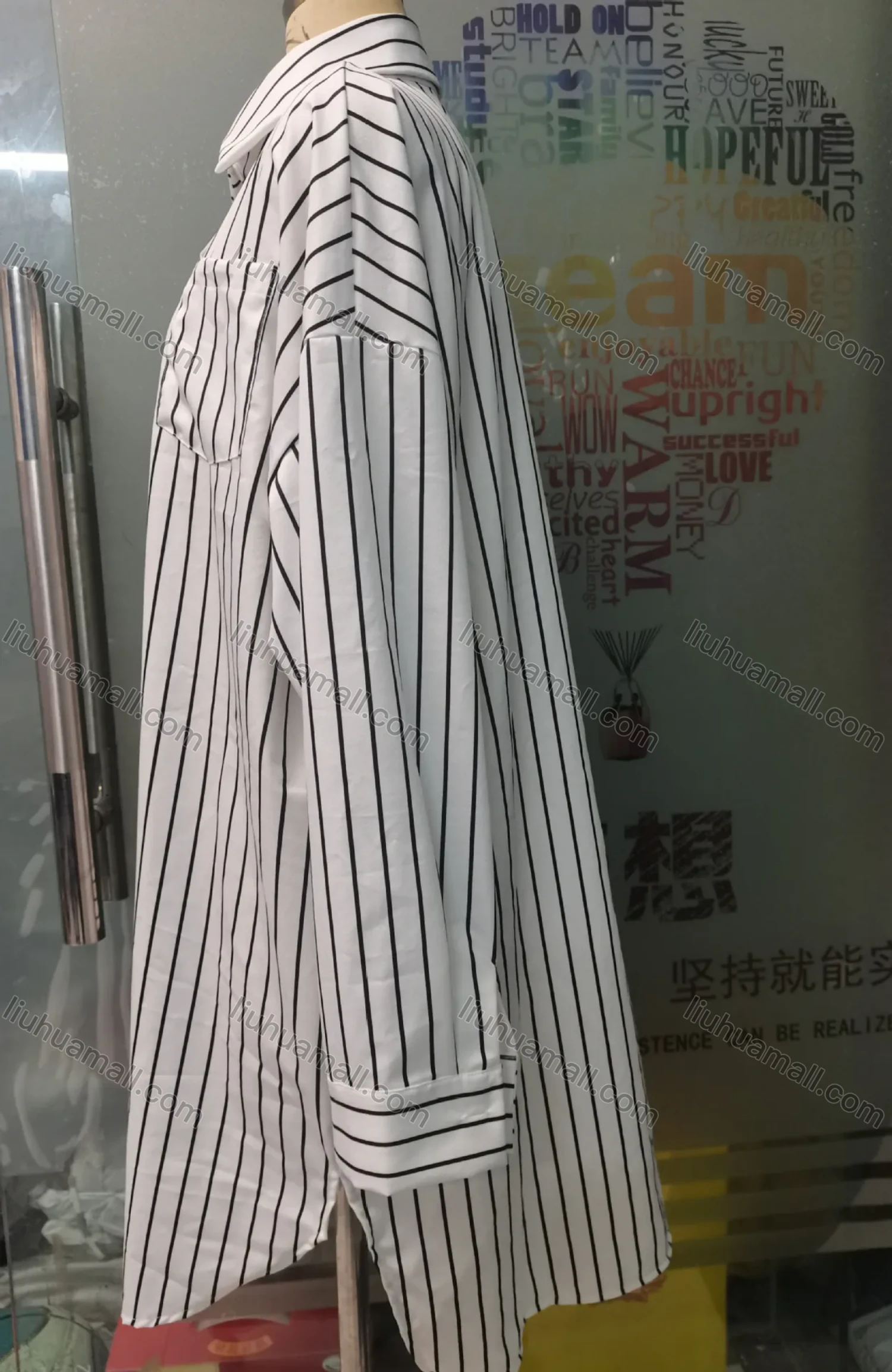 Wholesale 2026 New Striped White Blouse, Women Long Sleeve Mid-length Shirt, European American Style Loose Lazy Design Top - Liuhuamall