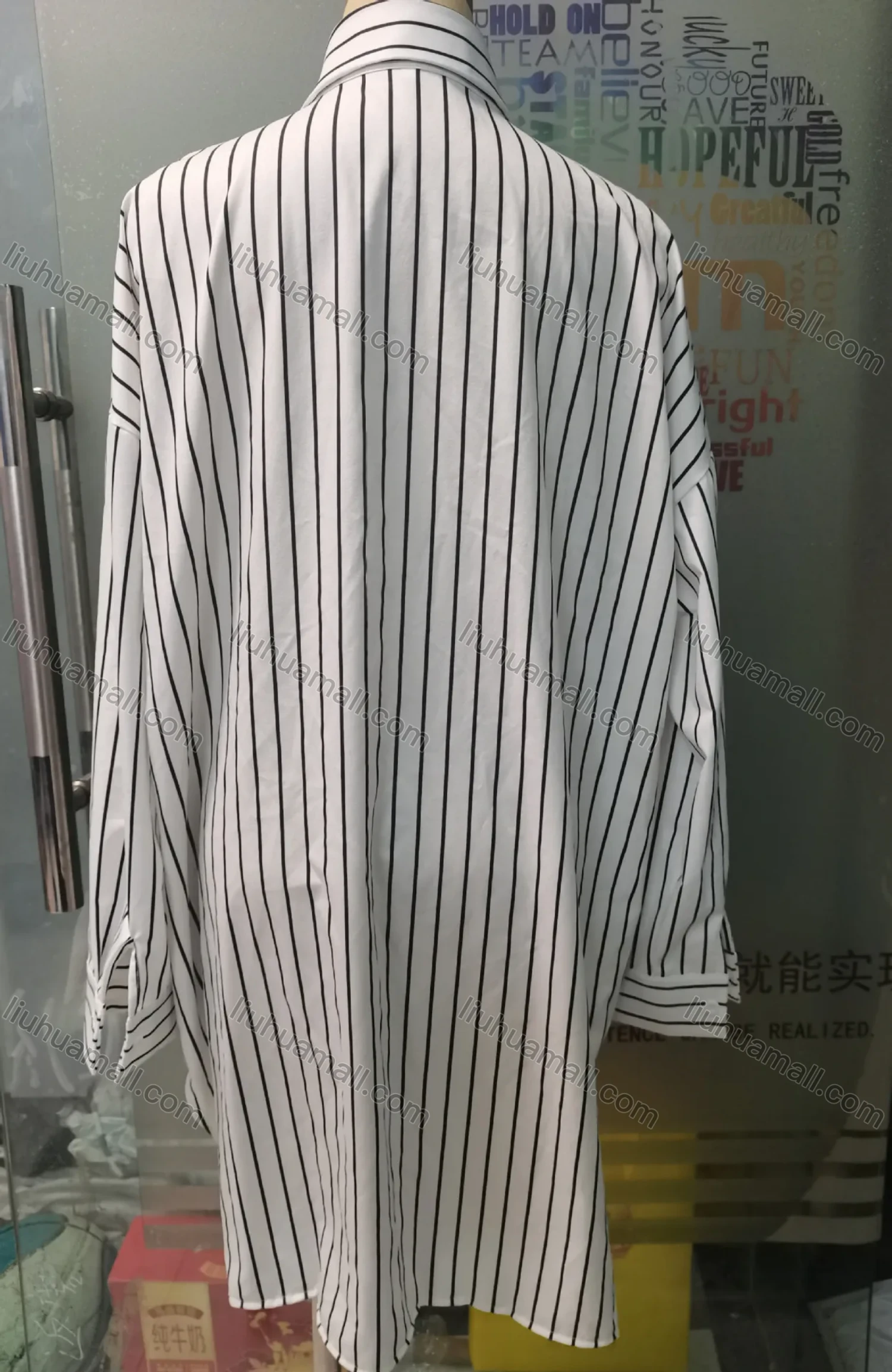 Wholesale 2026 New Striped White Blouse, Women Long Sleeve Mid-length Shirt, European American Style Loose Lazy Design Top - Liuhuamall
