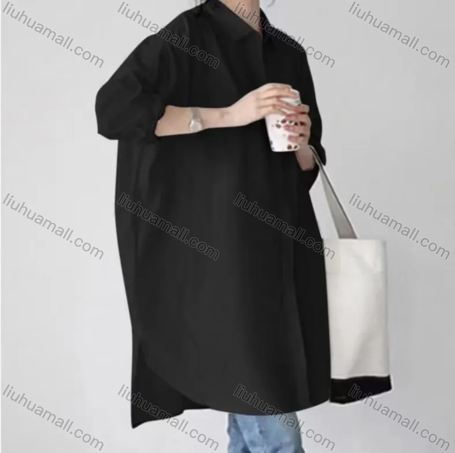 Wholesale 2026 New Striped White Blouse, Women Long Sleeve Mid-length Shirt, European American Style Loose Lazy Design Top - Liuhuamall
