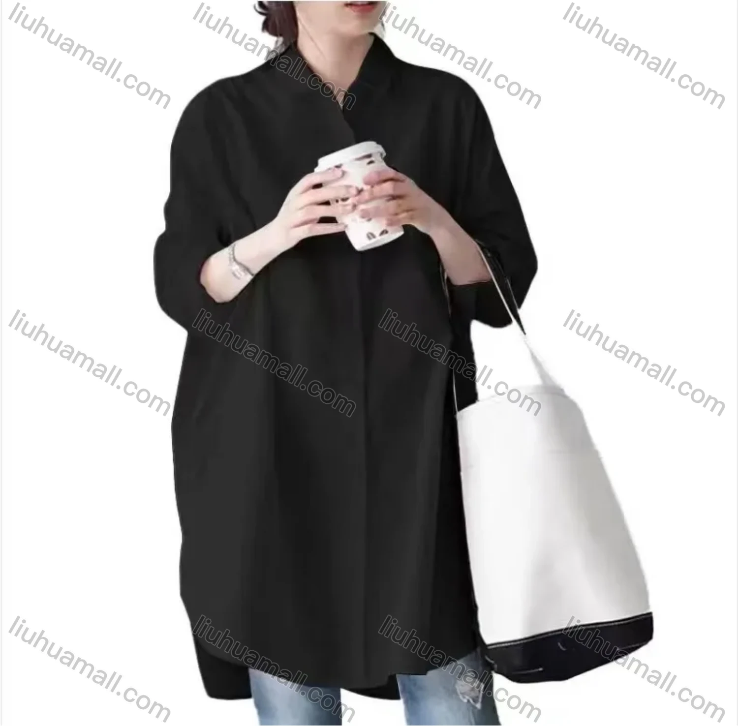 Wholesale 2026 New Striped White Blouse, Women Long Sleeve Mid-length Shirt, European American Style Loose Lazy Design Top - Liuhuamall