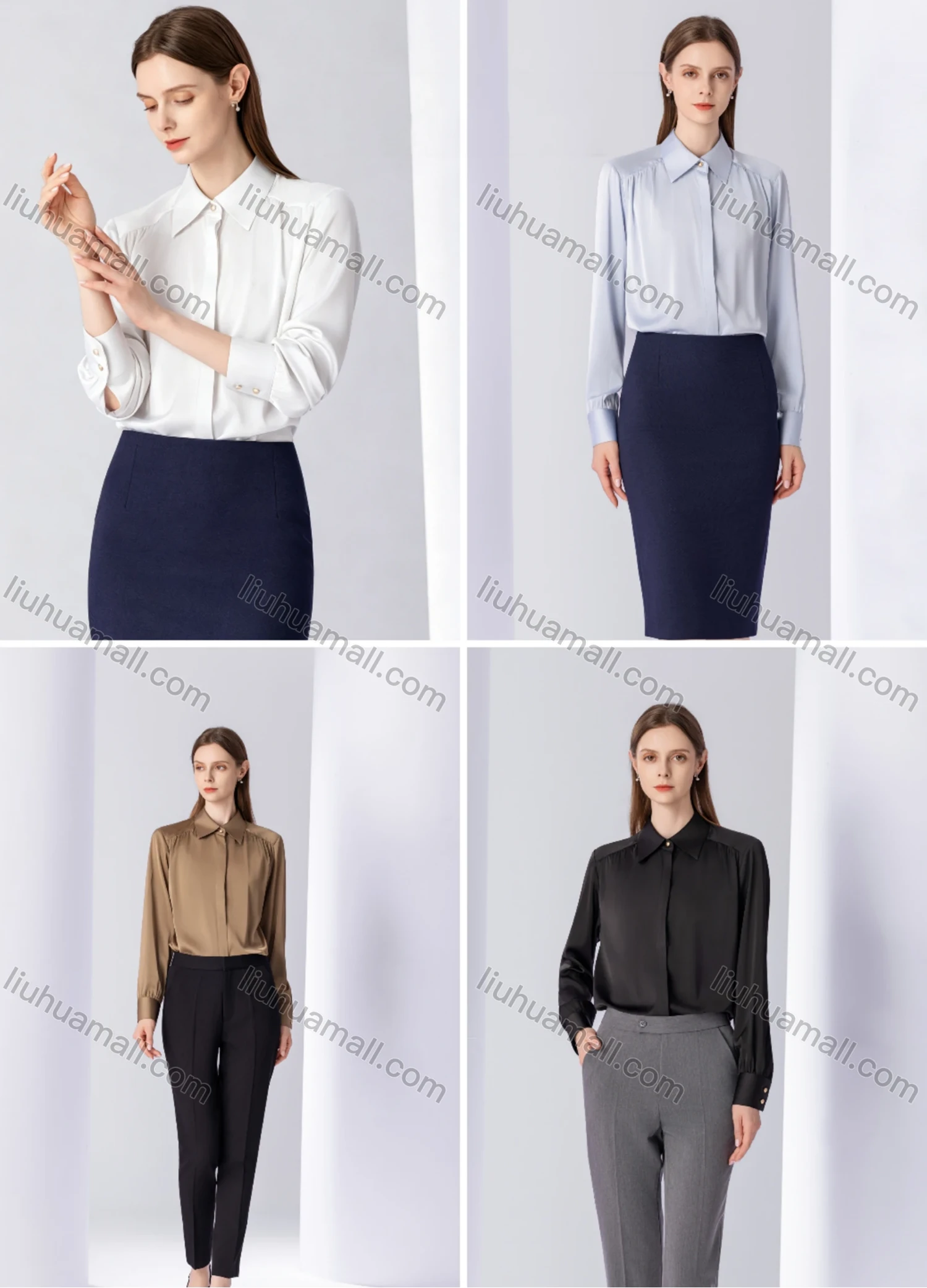 Wholesale Women's Business Formal Elegant Chiffon Long Sleeve Shirt - Liuhuamall