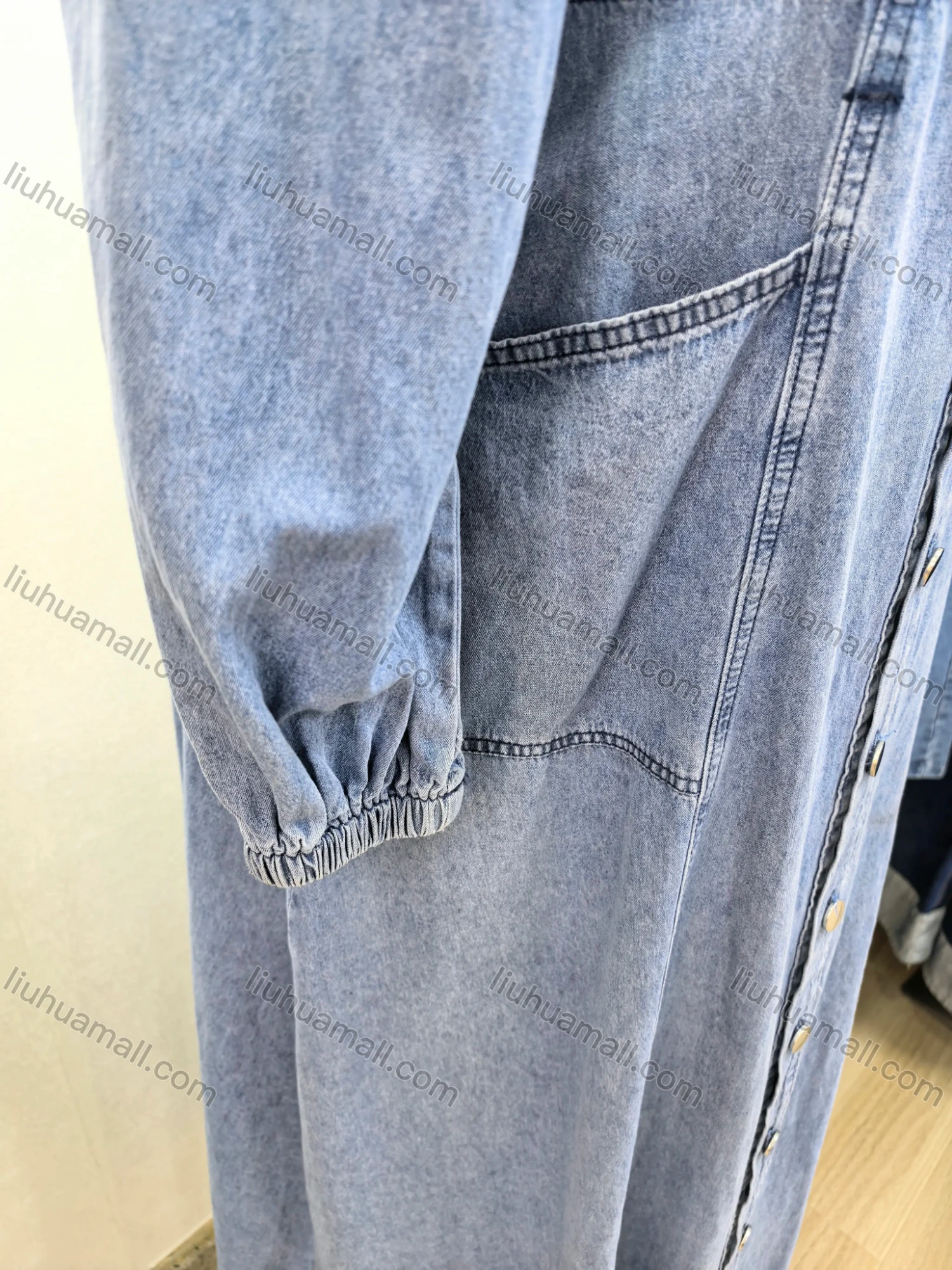 Wholesale Women's Casual Stand Collar Button Front Long Sleeve Denim Maxi Dress #MC-08 - Liuhuamall