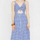 Women's Fashion Spaghetti Strap Cut Out Bow Knot Plaid Print Midi Dress Blue Clothing Wholesale Market -LIUHUA