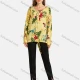 Wholesale Woman's Casual Round Neck Button Front Long Sleeve Floral Print Tunic Yellow Clothing Wholesale Market Liuhua