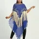 Women's Muslim Sequin Scallop Edge Pullover Triangular Hem Sheer Mesh Cover Up Cloak Blue Clothing Wholesale Market -LIUHUA