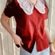 Wholesale Women's Peter Pan Collar Short Sleeve Guipure Lace Button Down Blouse AY146# A18# Clothing Wholesale Market Liuhua