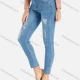 Wholesale Women's Casual Plain Skinny Distressed Ripped Patch Pocket Jeans Light Blue Clothing Wholesale Market Liuhua