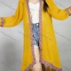 Wholesale Women's Linen 3/4 Sleeve Argyle Tribal Print Vintage Mid Length Cardigan Yellow Clothing Wholesale Market Liuhua