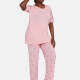Women's Casual Lounge Floral Short Sleeve Lace Trim Plain T-shirt & Pant Pajamas Sets Pink Clothing Wholesale Market -LIUHUA