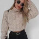 Women's Plain Turtleneck Cable Knit Crop Sweater Khaki Clothing Wholesale Market -LIUHUA