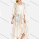 Wholesale Women's Flounce Sleeve Open Front Guipure Lace Fringe Drawstring Asymmetrical Ruffle Hem Cover Up Apricot Clothing Wholesale Market Liuhua