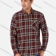 Wholesale Men's 100% Cotton Regular Fit Long Sleeve Pocket Plaid Print Casual Shirt Dark Red Clothing Wholesale Market Liuhua