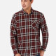 Men's 100% Cotton Regular Fit Long Sleeve Pocket Plaid Print Casual Shirt Dark Red Clothing Wholesale Market -LIUHUA