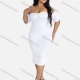 Wholesale Women's Sexy Off Shoulder Short Sleeve Bodycon Pullover Plain Dress White Clothing Wholesale Market Liuhua