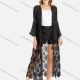 Wholesale Women's Trumpet Sleeve Open Front Fringe Drawstring Floral Lace Hem Cover Up Cardigan Black Clothing Wholesale Market Liuhua