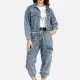 Women's Long Sleeve Denim Jacket With Wide Leg Jeans Set Gray Blue Clothing Wholesale Market -LIUHUA