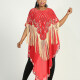 Women's Muslim Sequin Scallop Edge Pullover Triangular Hem Sheer Mesh Cover Up Cloak Red Clothing Wholesale Market -LIUHUA