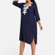 Women's Plus Size Elegant V Neck 3/4 Sleeve Embroidery Knee Length Dress Navy Clothing Wholesale Market -LIUHUA
