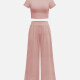 Women's Casual Short Sleeve Plain Crop Tops&Wide Leg Pants 2 Piece Sets Pink Clothing Wholesale Market -LIUHUA