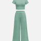 Women's Casual Short Sleeve Plain Crop Tops&Wide Leg Pants 2 Piece Sets Mint Green Clothing Wholesale Market -LIUHUA