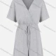 Wholesale Women's Plain V Neck Short Sleeve Drawstring Wrap Romper Light Gray Clothing Wholesale Market Liuhua