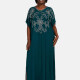 Women's African Embroidery Robe Butterfly Sleeve Kaftan Curved Hem Plus Size Maxi Dress Dark Green Clothing Wholesale Market -LIUHUA