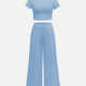 Women's Casual Short Sleeve Plain Crop Tops&Wide Leg Pants 2 Piece Sets Light Blue Clothing Wholesale Market -LIUHUA