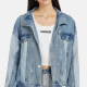 Women's Fashion Plain Lapel Button Down Splicing Distressed Fake Pocket Denim Jacket Blue Clothing Wholesale Market -LIUHUA