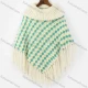 Wholesale Women's High Neck Multi-color Knitted Tassel Fringe Trim Bandana Hem Poncho Mint Green Clothing Wholesale Market Liuhua