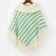 Women's High Neck Multi-color Knitted Tassel Fringe Trim Bandana Hem Poncho Mint Green Clothing Wholesale Market -LIUHUA
