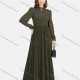 Wholesale Women's Chiffon Plain Mock Neck Long Sleeve Pleated Zip Back Maxi Dress Army Green Clothing Wholesale Market Liuhua