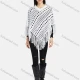 Wholesale Women's V Neck Knitted Hollow Out Fringe Trim Scarf Hem Cape White Clothing Wholesale Market Liuhua