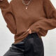 Women's Plain Loose Fit Mock Neck Drop Shoulder Pullover Knitted Sweater Copper Clothing Wholesale Market -LIUHUA