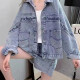Women's Fashion Long Sleeve Letter Embroidery Denim Jacket Blue Clothing Wholesale Market -LIUHUA