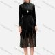 Wholesale Women's Elegant Mock Neck Long Sleeve Velvet Lace Hem Midi Dress Black Clothing Wholesale Market Liuhua